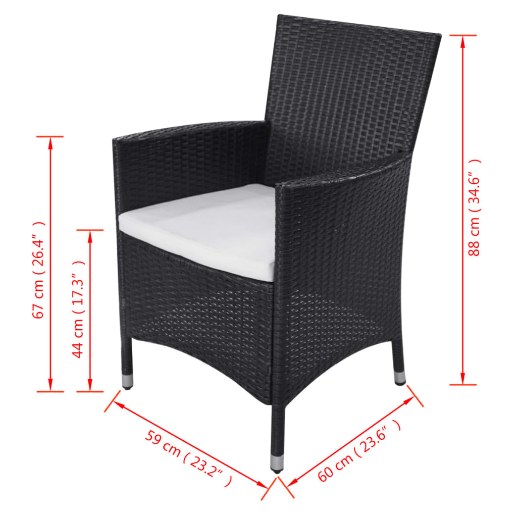 Set da Pranzo da Giardino 11 pz con Cuscini in Polyrattan Nero