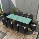 Set da Pranzo da Giardino 11 pz con Cuscini in Polyrattan Nero