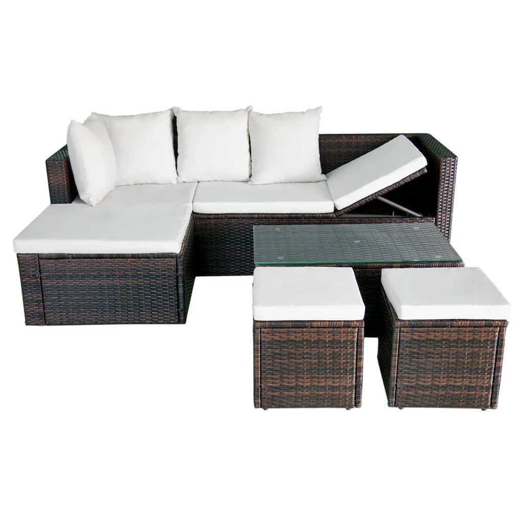 Set Divani da Giardino 4 pz con Cuscini in Polyrattan Marrone