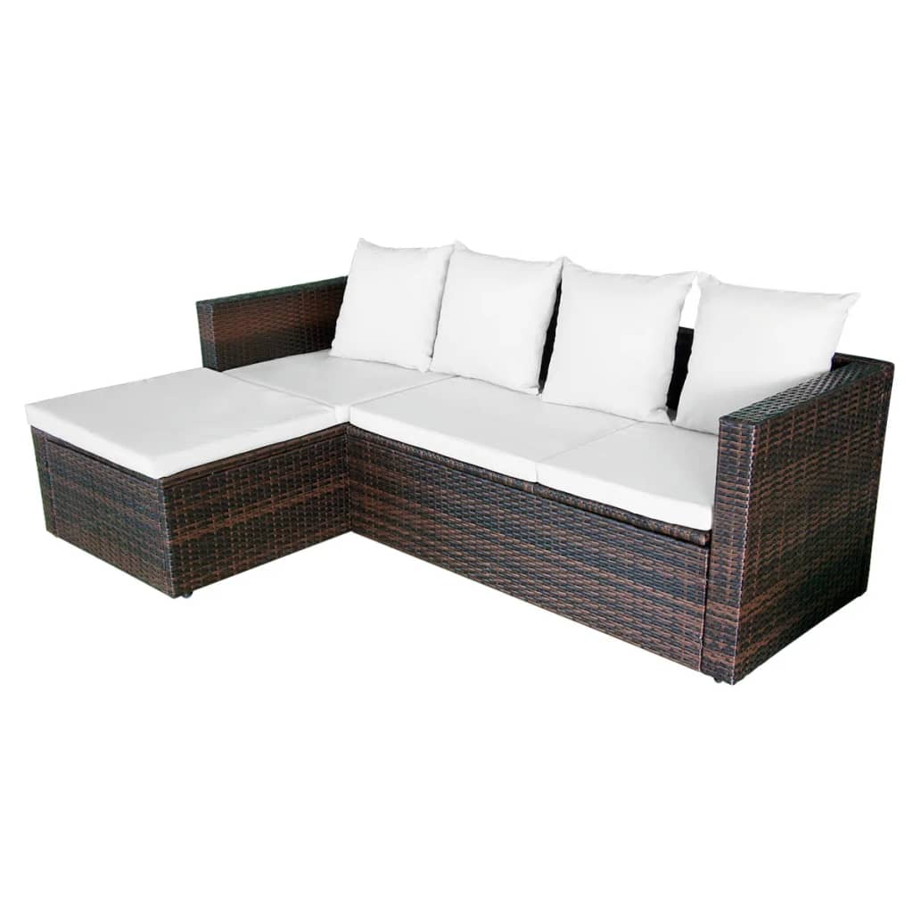 Set Divani da Giardino 4 pz con Cuscini in Polyrattan Marrone