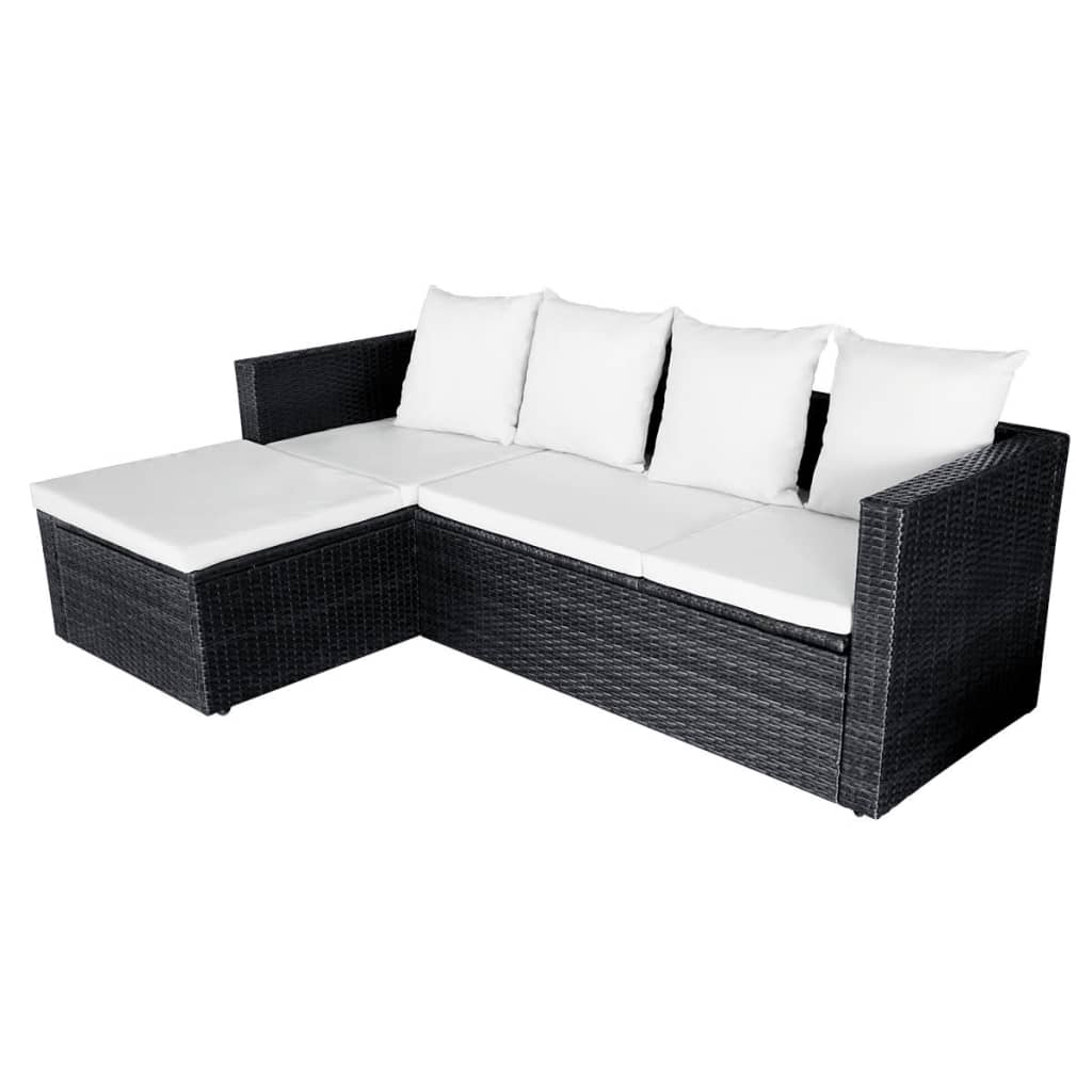 Set Divani da Giardino 4 pz con Cuscini in Polyrattan Nero