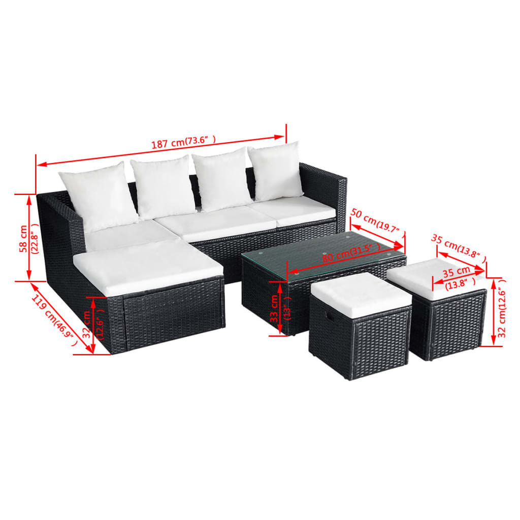 Set Divani da Giardino 4 pz con Cuscini in Polyrattan Nero