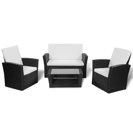 Set Divani da Giardino 4 pz con Cuscini in Polyrattan Nero