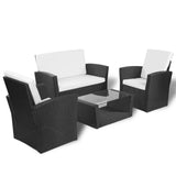 Set Divani da Giardino 4 pz con Cuscini in Polyrattan Nero