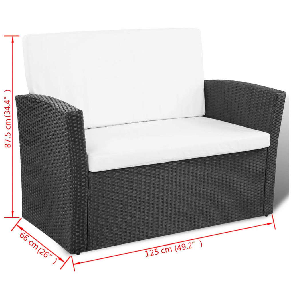 Set Divani da Giardino 4 pz con Cuscini in Polyrattan Nero