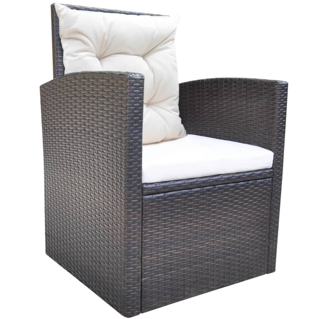 Set da Pranzo da Giardino 6 pz con Cuscini Polyrattan Marrone