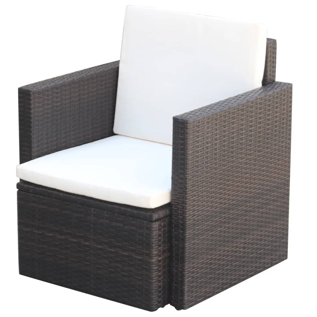 Sedia da Giardino con Cuscini in Polyrattan Marrone