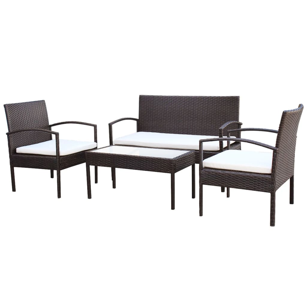 Set Divani da Giardino 4 pz con Cuscini in Polyrattan Marrone