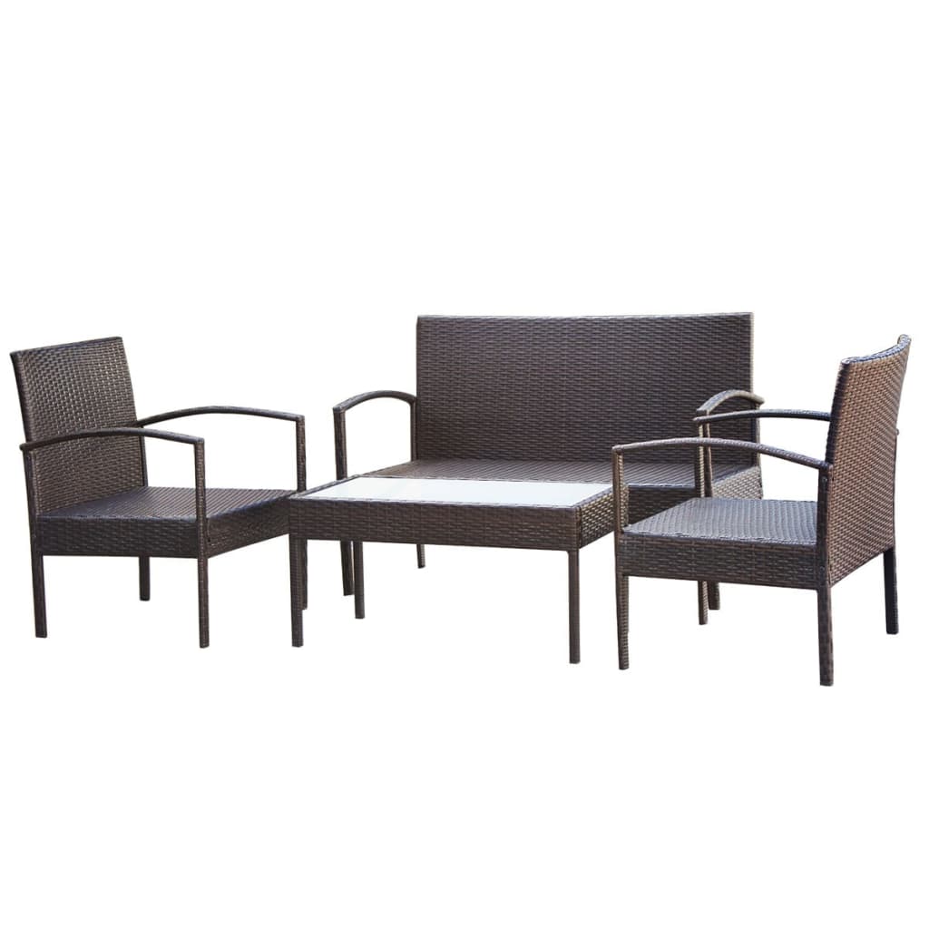 Set Divani da Giardino 4 pz con Cuscini in Polyrattan Marrone