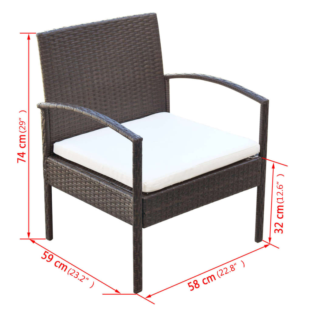 Set Divani da Giardino 4 pz con Cuscini in Polyrattan Marrone