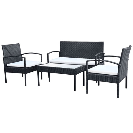 Set Divani da Giardino 4 pz con Cuscini in Polyrattan Nero