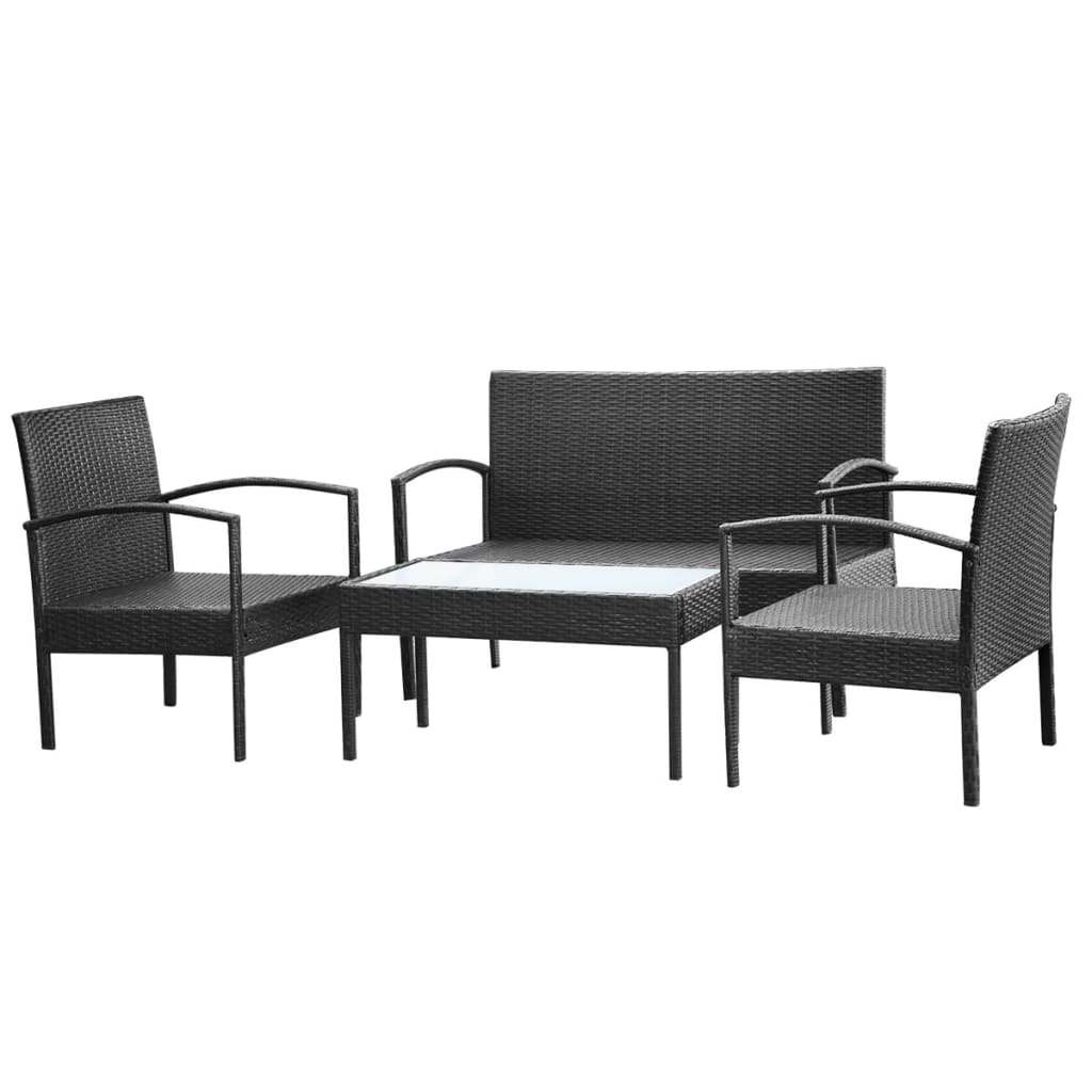 Set Divani da Giardino 4 pz con Cuscini in Polyrattan Nero