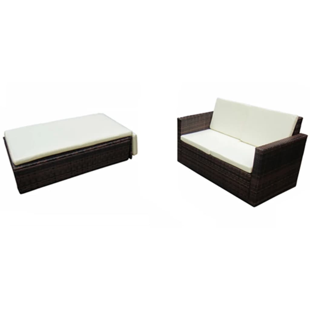 Set Divani da Giardino 2 pz con Cuscini in Polyrattan Marrone