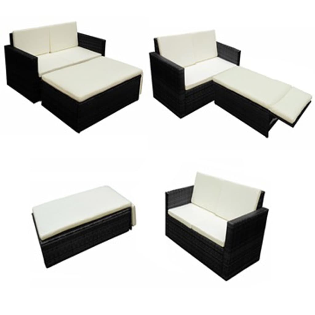 Set Divani da Giardino 2 pz con Cuscini in Polyrattan Nero