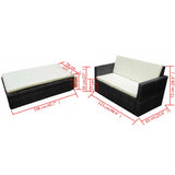 Set Divani da Giardino 2 pz con Cuscini in Polyrattan Nero