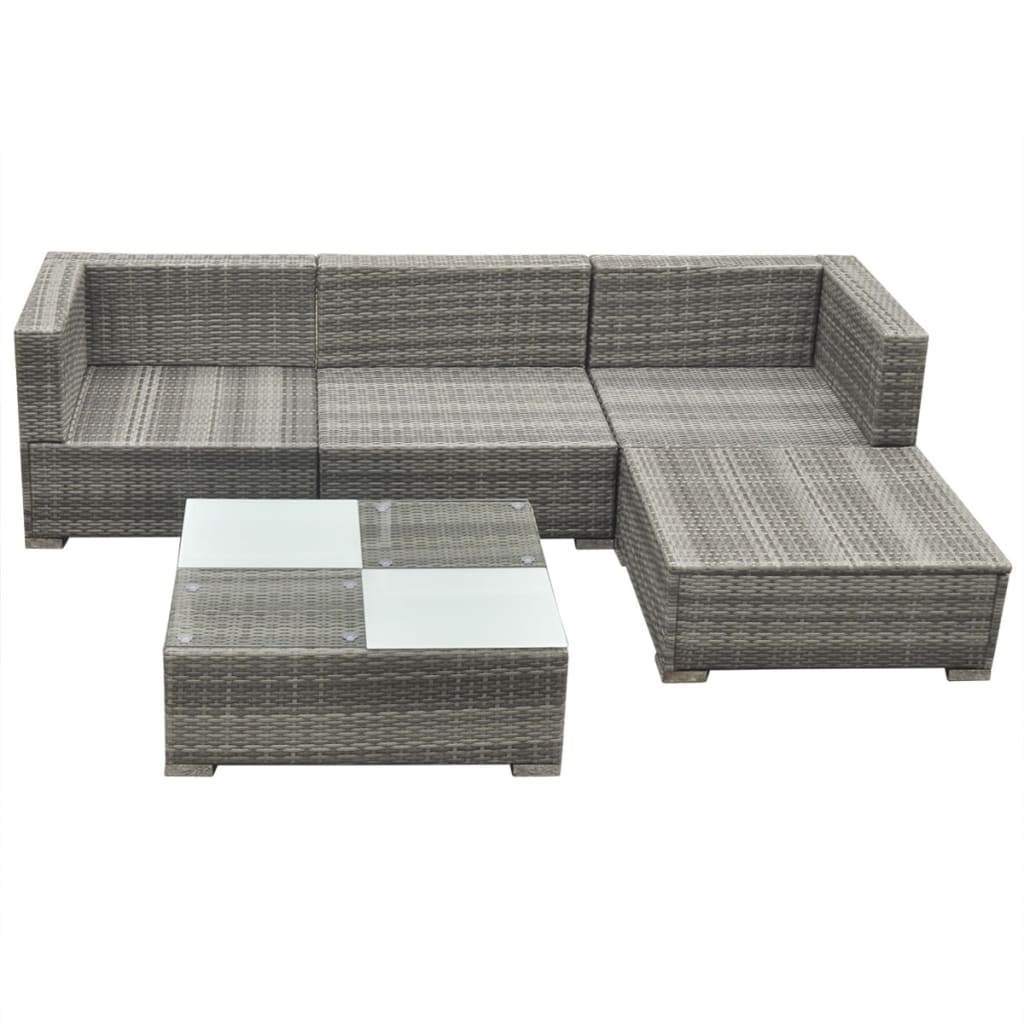 Set Divani da Giardino 5 pz con Cuscini in Polyrattan Grigio