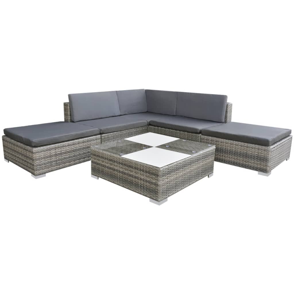 Set Divani da Giardino 6 pz con Cuscini in Polyrattan Grigio