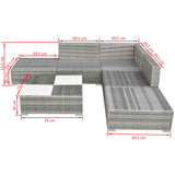 Set Divani da Giardino 6 pz con Cuscini in Polyrattan Grigio