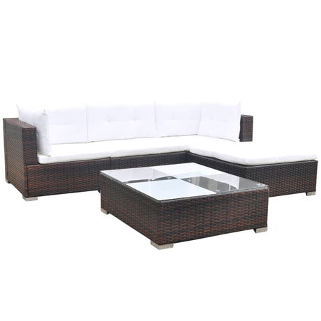 Set Divani da Giardino 5 pz con Cuscini in Polyrattan Marrone