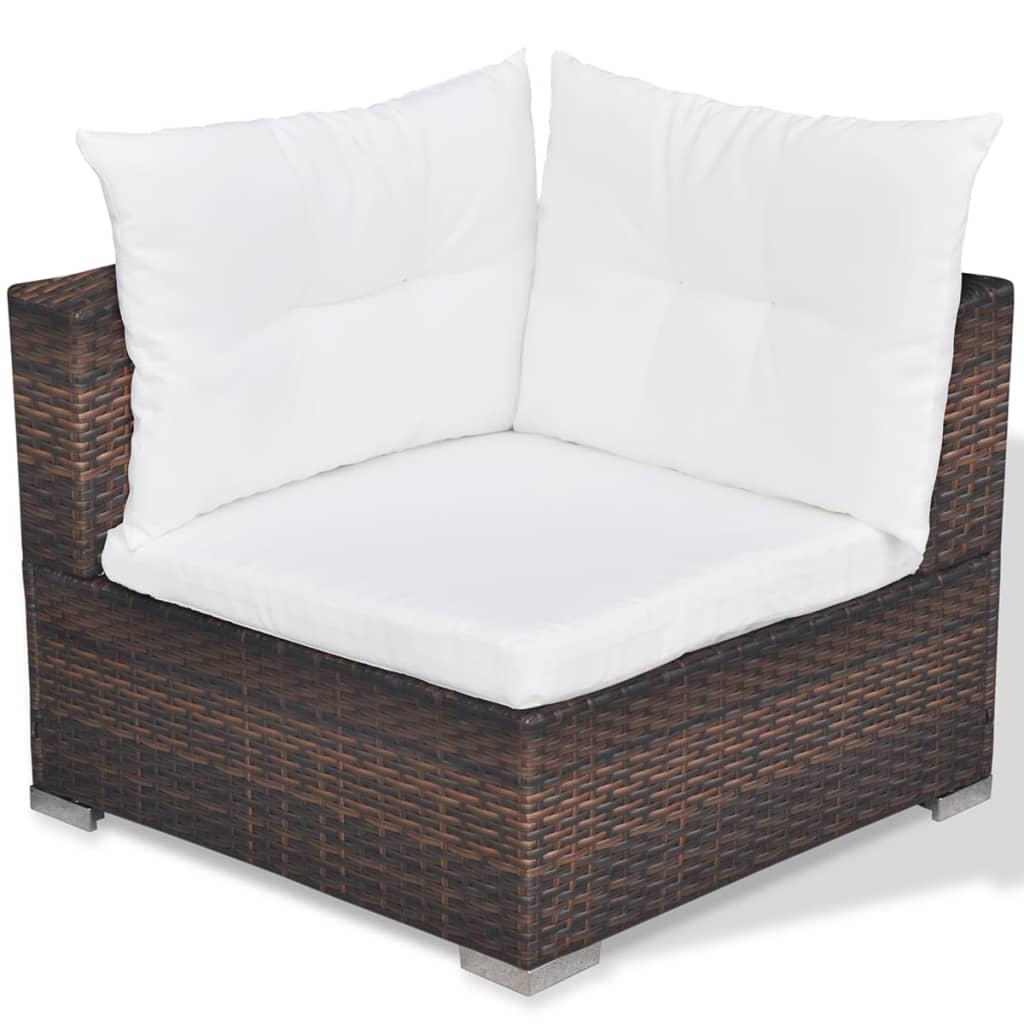 Set Divani da Giardino 5 pz con Cuscini in Polyrattan Marrone