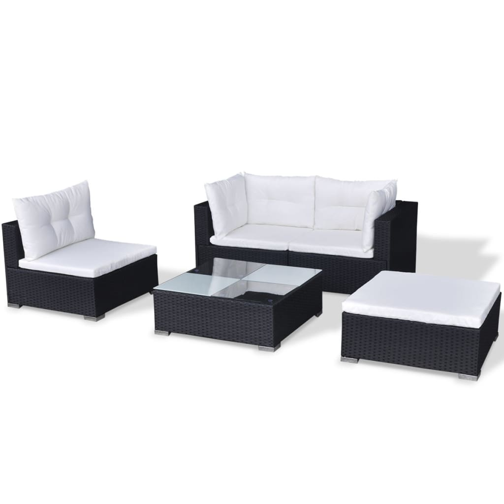 Set Divani da Giardino 5 pz con Cuscini in Polyrattan Nero