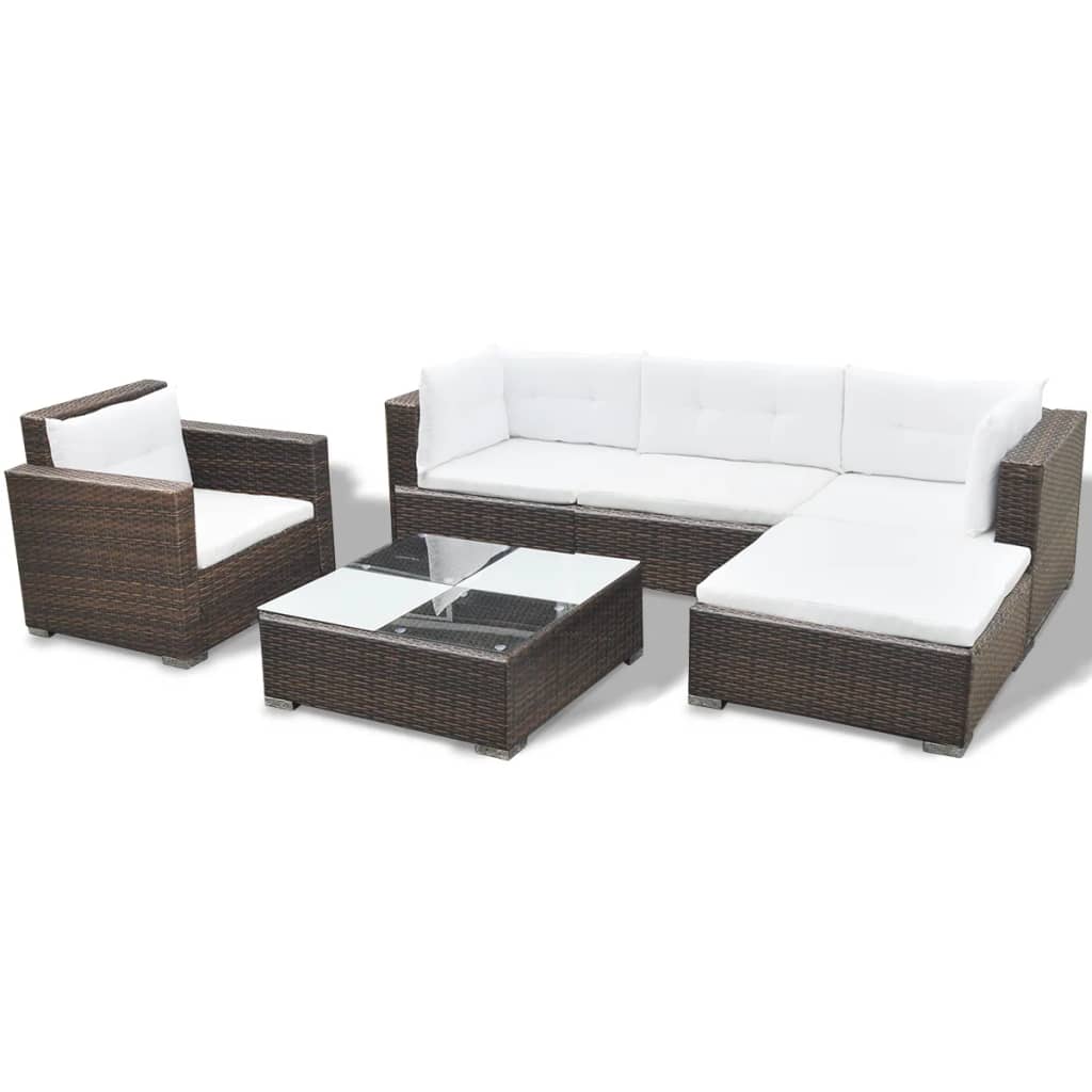 Set Divani da Giardino 6 pz con Cuscini in Polyrattan Marrone