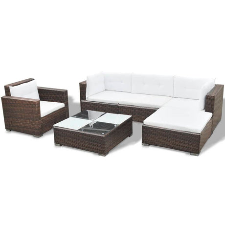 Set Divani da Giardino 6 pz con Cuscini in Polyrattan Marrone