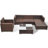 Set Divani da Giardino 6 pz con Cuscini in Polyrattan Marrone