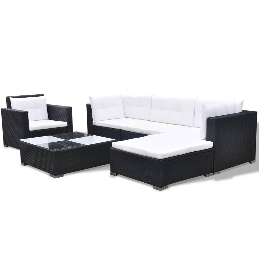 Set Divani da Giardino 6 pz con Cuscini in Polyrattan Nero