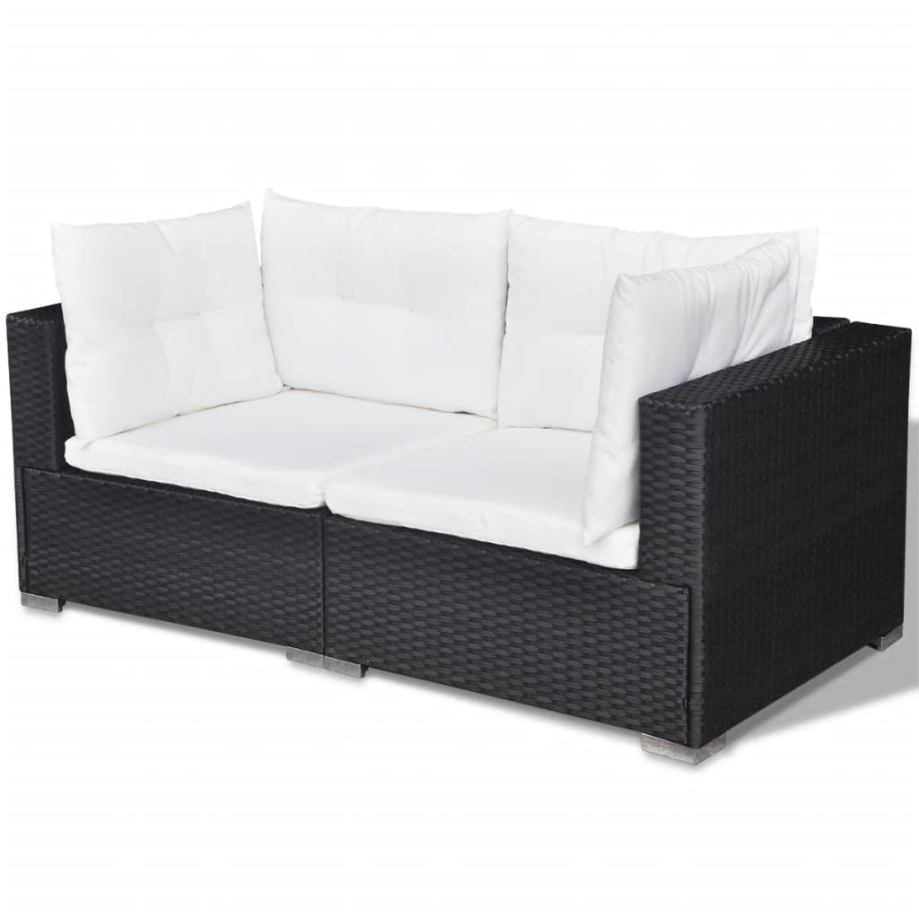 Set Divani da Giardino 6 pz con Cuscini in Polyrattan Nero