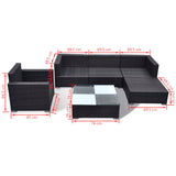 Set Divani da Giardino 6 pz con Cuscini in Polyrattan Nero