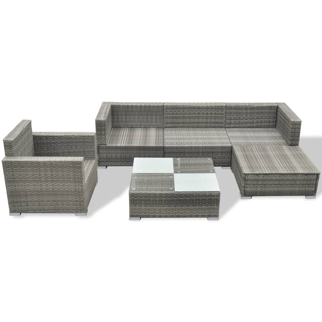 Set Divani da Giardino 6 pz con Cuscini in Polyrattan Grigio