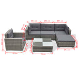 Set Divani da Giardino 6 pz con Cuscini in Polyrattan Grigio