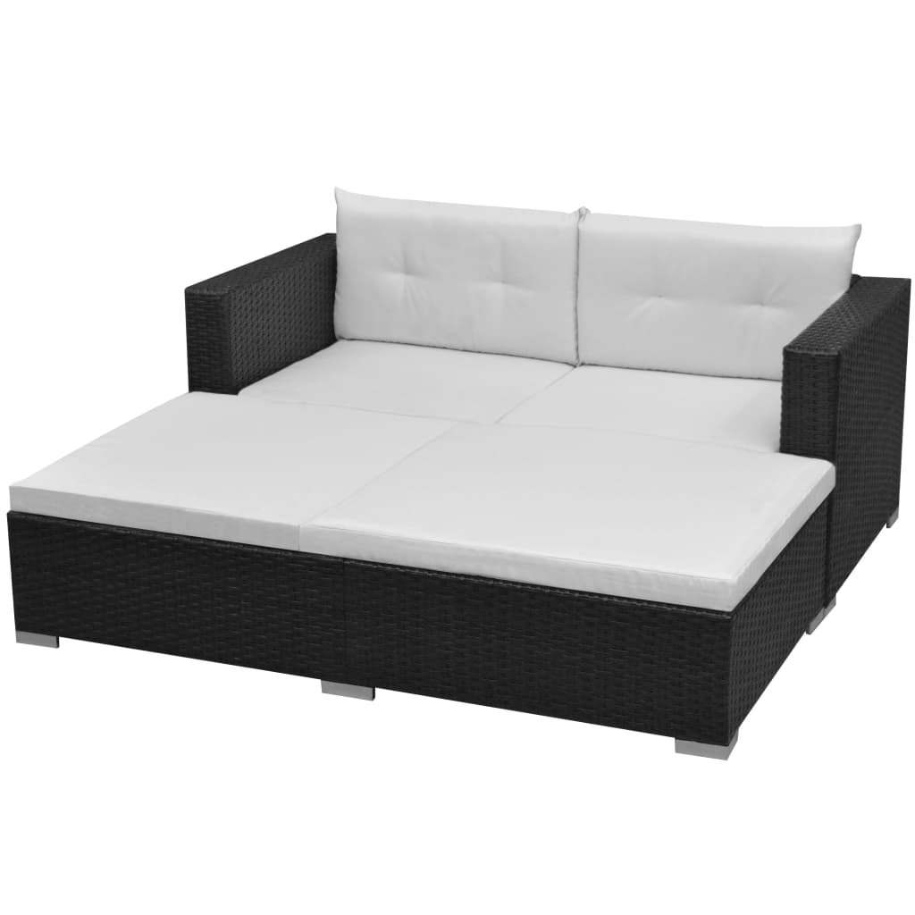 Set Divani da Giardino 3 pz con Cuscini in Polyrattan Nero