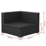 Set Divani da Giardino 3 pz con Cuscini in Polyrattan Nero