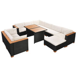 Set Divani da Giardino 10 pz con Cuscini in Polyrattan Nero