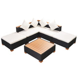 Set Divani da Giardino 6 pz con Cuscini in Polyrattan Nero