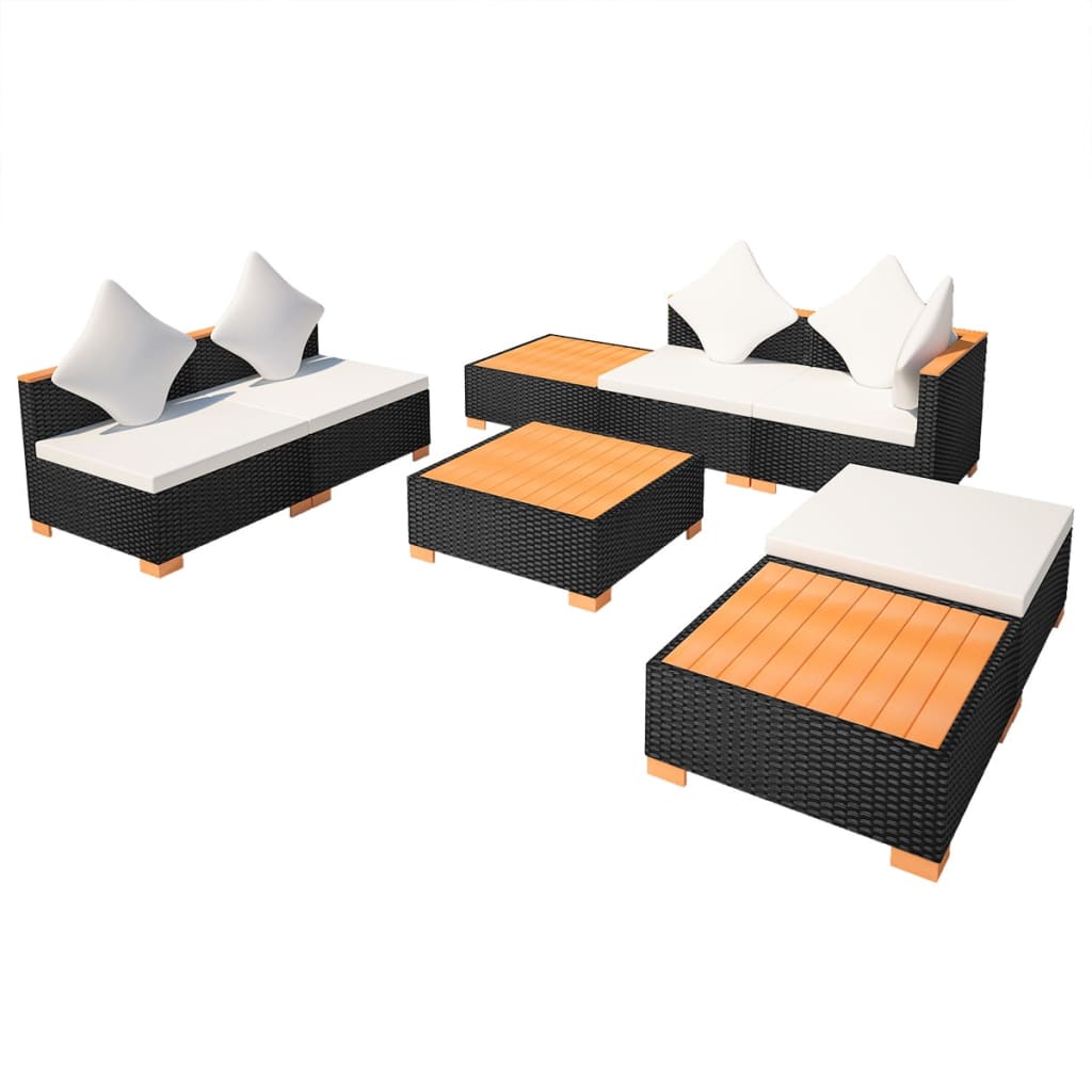 Set Divani da Giardino 8 pz con Cuscini in Polyrattan Nero