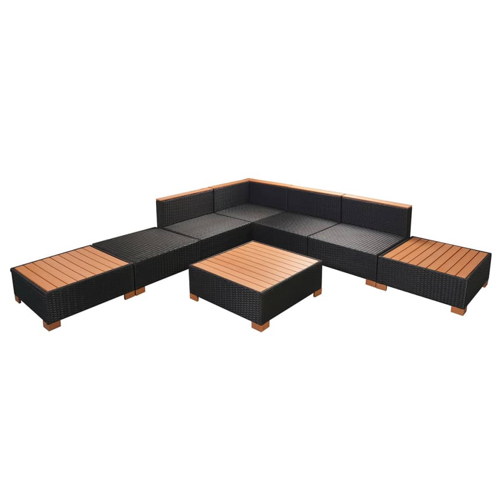 Set Divani da Giardino 8 pz con Cuscini in Polyrattan Nero