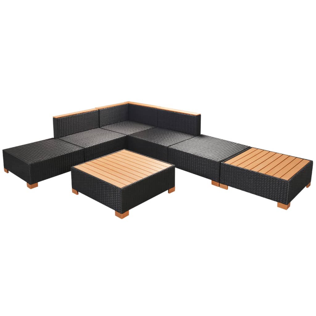 Set Divani da Giardino 7 pz con Cuscini in Polyrattan Nero