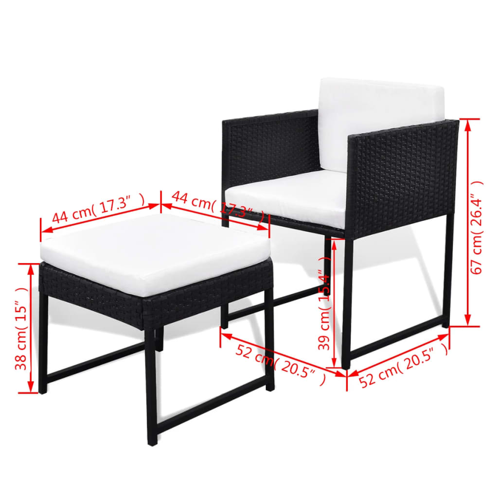 Set da Pranzo da Giardino 9 pz con Cuscini in Polyrattan Nero