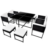 Set da Pranzo da Esterno 9 pz con Cuscini in Polyrattan Nero