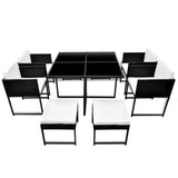 Set da Pranzo da Esterno 9 pz con Cuscini in Polyrattan Nero