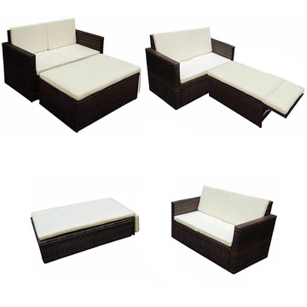 Set Divani da Giardino 2 pz con Cuscini in Polyrattan Marrone