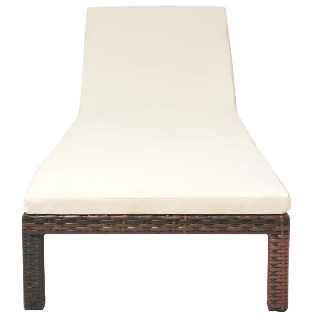 Lettino Prendisole con Cuscino in Polyrattan Marrone