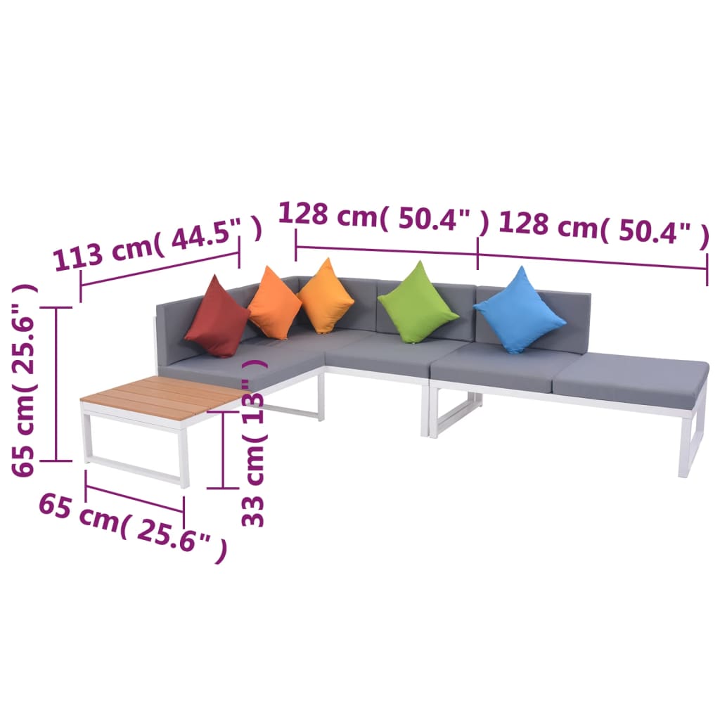 Set Divani da Giardino 4 pz con Cuscini in Alluminio e WPC