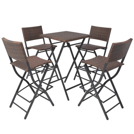 Set da Giardino 5 pz Pieghevole in Acciaio e Polyrattan Marrone