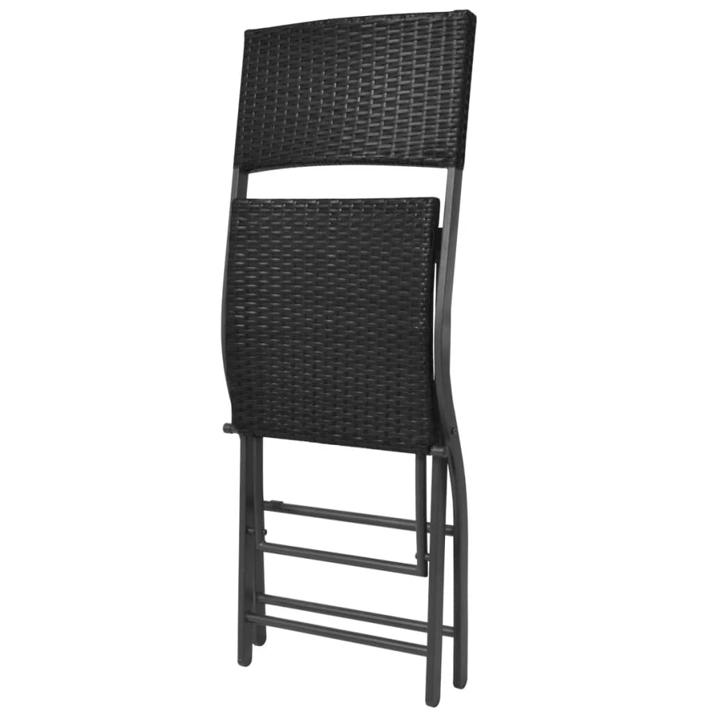 Set da Giardino 5 pz Pieghevole in Acciaio e Polyrattan Nero