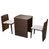 Set da Bistrot 3 pz con Cuscini in Polyrattan Marrone