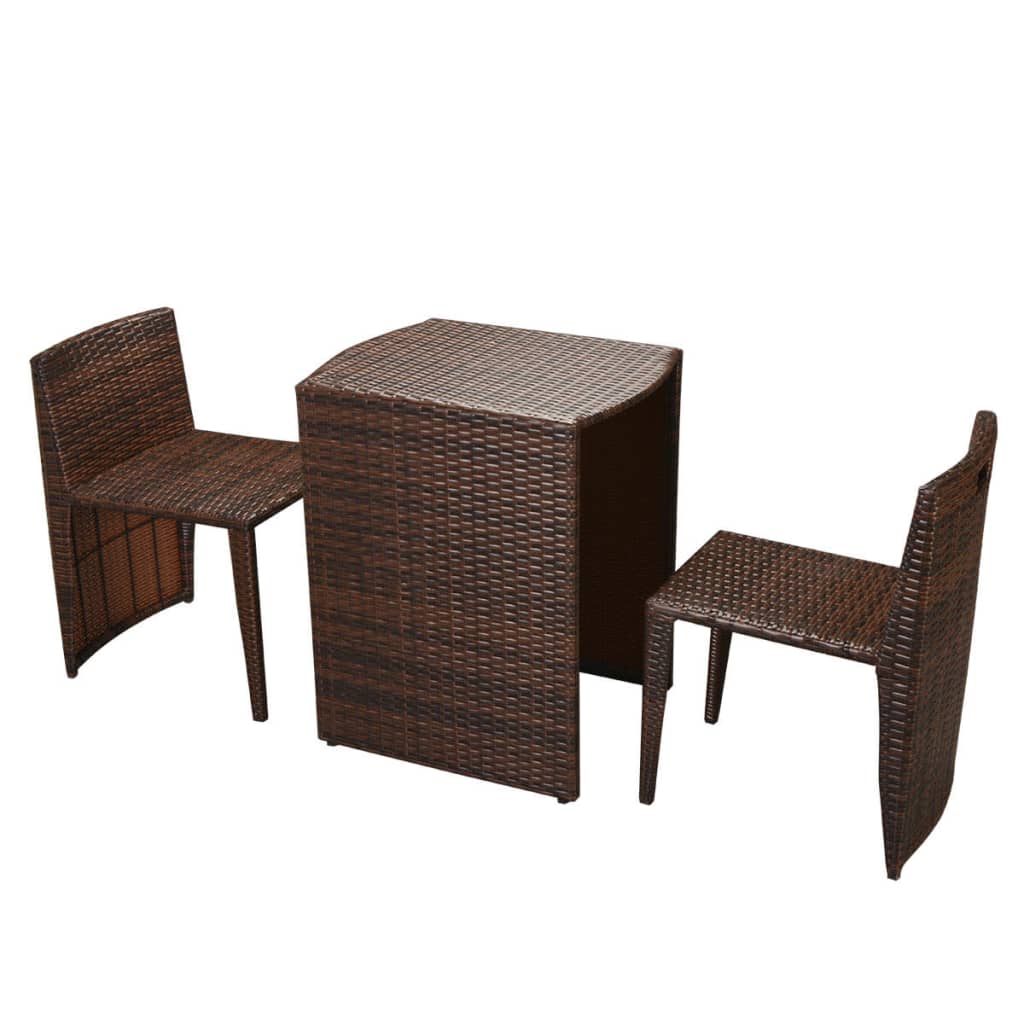 Set da Bistrot 3 pz con Cuscini in Polyrattan Marrone